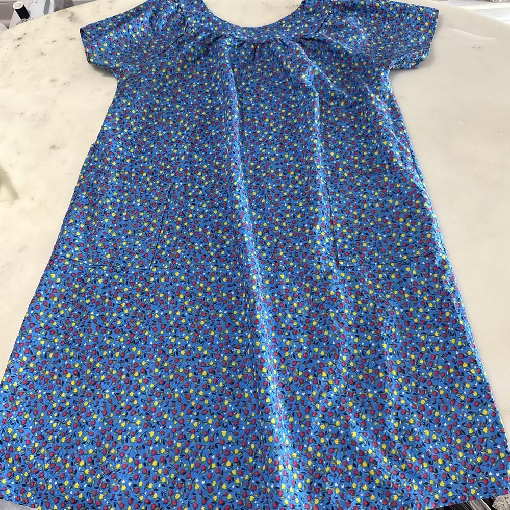 Vintage L Made In USA Blue Ditsy Floral Midi Sleep Dress Cottagecore Farmhouse